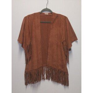 Womens fringe duster top jacket XS 90s Y2K Abercrombie Fitch COWGIRL suede-like